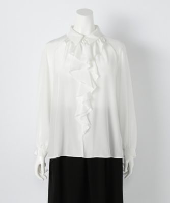 【SALE（伊勢丹）】＜エクスキー/Exquis＞ 大きいサイズ フリルブラウス(120255009)(クローバープラス) シロ(01) 【三越・伊勢丹/公式】