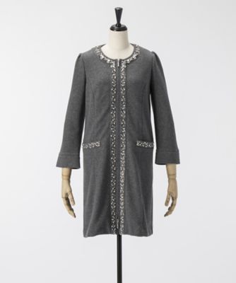 ＜TO BE CHIC＞ 大きいサイズ OMI ビジュー付ロングジャケット(W7E12681)(クローバー) グレー(07L) 【三越・伊勢丹/公式】