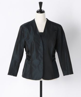 ＜ヨシエ イナバ/yoshie inaba＞ シャンブレーポリエステルシルクタフタノーカラージャケット B0374PJJ461 モスグリーン 【三越・伊勢丹/公式】