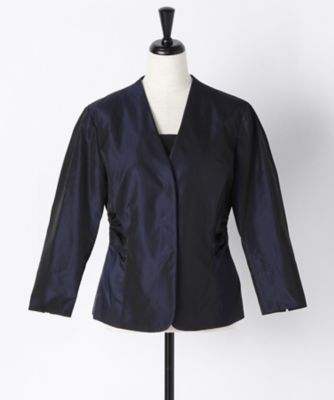 ＜ヨシエ イナバ/yoshie inaba＞ シャンブレーポリエステルシルクタフタノーカラージャケット B0374PJJ461 ネイビー 【三越・伊勢丹/公式】