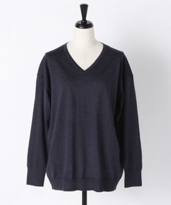 ＜ヨシエ イナバ/yoshie inaba＞ FF30G梳毛ウールVネックニット B0374KSW718 ネイビー 【三越・伊勢丹/公式】