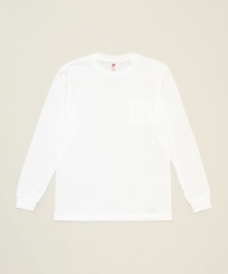 ＜ヘインズ/Hanes＞ PREMIUM CREW NECK POCKET LONG(HM4-L002) 010・ホワイト 【三越・伊勢丹/公式】