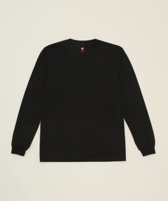 ＜ヘインズ/Hanes＞ PREMIUM CREW NECK POCKET LONG(HM4-L002) 090・ブラック 【三越・伊勢丹/公式】