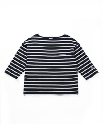 【SALE（伊勢丹）】＜Champion/チャンピオン＞ 【S】ウィメンズ 3/4スリーブ ボートネックTシャツ(CW-K401) 378・ネイビーxオフホワイト 【三越・伊勢丹/公式】