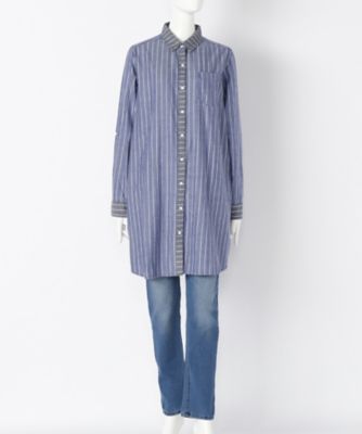 【SALE（伊勢丹）】＜サブストリート マイスタンダード/SAB STREET MY STANDARD＞ 大きいサイズ ストライプシャツワンピース(33-30-7718)(クローバー) アオ(44) 【三越・伊勢丹/公式】