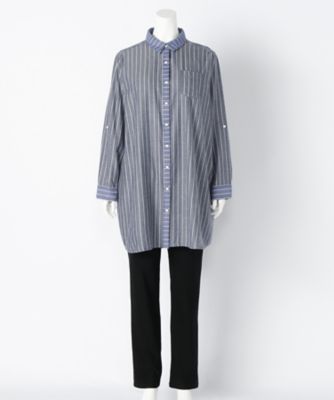 【SALE（伊勢丹）】＜サブストリート マイスタンダード/SAB STREET MY STANDARD＞ 大きいサイズ ストライプシャツワンピース(33-60-0396)(クローバープラス) ネイビー(43) 【三越・伊勢丹/公式】