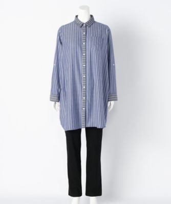 【SALE（伊勢丹）】＜サブストリート マイスタンダード/SAB STREET MY STANDARD＞ 大きいサイズ ストライプシャツワンピース(33-60-0396)(クローバープラス) アオ(44) 【三越・伊勢丹/公式】