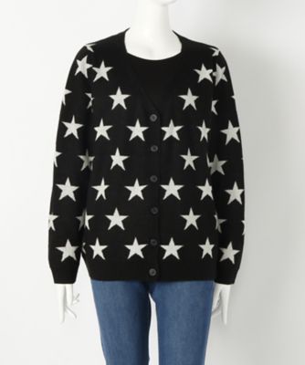 【SALE（伊勢丹）】＜サブストリート マイスタンダード/SAB STREET MY STANDARD＞ 大きいサイズ 柄ニットカーディガン(33-50-0123)(クローバープラス) ブラックxスター(03) 【三越・伊勢丹/公式】