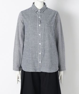 ＜サブストリート マイスタンダード/SAB STREET MY STANDARD＞ 大きいサイズ ストライプMIXシャツ(33-01-5543)(クローバー) アオ（44） 【三越・伊勢丹/公式】