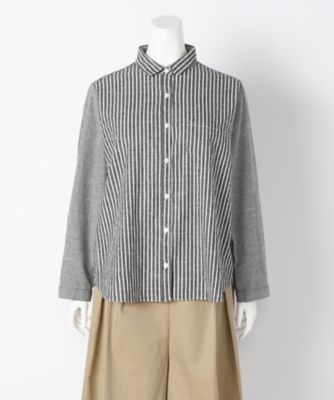 ＜サブストリート マイスタンダード/SAB STREET MY STANDARD＞ 大きいサイズ ストライプミックスシャツ(33-01-5544)(クローバープラス) クロ（04） 【三越・伊勢丹/公式】