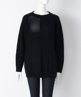 【SALE（伊勢丹）】＜サブストリート マイスタンダード/SAB STREET MY STANDARD＞ 大きいサイズ パッチワーク風ニットプルオーバー(33-51-0240)(クローバー) ネイビー(40) 【三越・伊勢丹/公式】