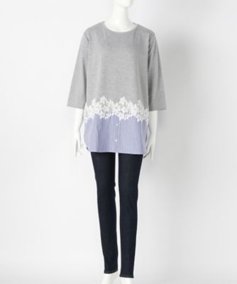 【SALE（伊勢丹）】＜サブストリート マイスタンダード/SAB STREET MY STANDARD＞ 大きいサイズ レース付ストライプ切り替え ワンピース(33-36-7811)(クローバー) グレー(10) 【三越・伊勢丹/公式】