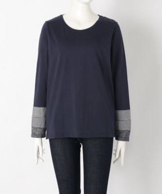 【SALE（伊勢丹）】＜サブストリート マイスタンダード/SAB STREET MY STANDARD＞ 大きいサイズ 袖切り替え丸首カット アンド ソーン(33-61-0482)(クローバー) ネイビー(40) 【三越・伊勢丹/公式】