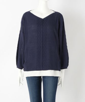 【SALE（伊勢丹）】＜サブストリート マイスタンダード/SAB STREET MY STANDARD＞ 大きいサイズ ケーブル編みニットxタンクトップアンサンブル(33-58-0307)(クローバー) ネイビー(40) 【三越・伊勢丹/公式】
