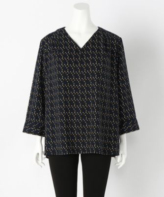 【SALE（伊勢丹）】＜サブストリート マイスタンダード/SAB STREET MY STANDARD＞ 大きいサイズ リーフプリントブラウス(33-03-5608)(クローバープラス) ネイビー(43) 【三越・伊勢丹/公式】