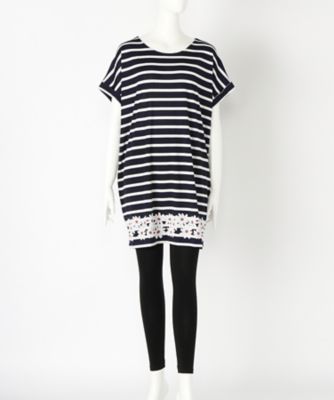 【SALE（伊勢丹）】＜サブストリート マイスタンダード/SAB STREET MY STANDARD＞ 大きいサイズ ボーダーフラワーチュニックワンピース(33-36-7855)(クローバー) ネイビー(44) 【三越・伊勢丹/公式】