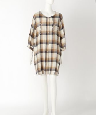 【SALE（伊勢丹）】＜サブストリート マイスタンダード/SAB STREET MY STANDARD＞ 大きいサイズ チェックx刺繍ワンピース(33-30-7843)(クローバー) キイロ(53) 【三越・伊勢丹/公式】