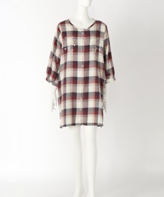 【SALE（伊勢丹）】＜サブストリート マイスタンダード/SAB STREET MY STANDARD＞ 大きいサイズ チェックx刺繍ワンピース(33-30-7843)(クローバー) アカ(33) 【三越・伊勢丹/公式】