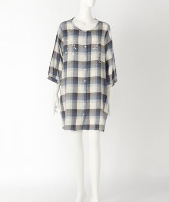 【SALE（伊勢丹）】＜サブストリート マイスタンダード/SAB STREET MY STANDARD＞ 大きいサイズ チェックx刺繍ワンピース(33-30-7843)(クローバー) ネイビー(43) 【三越・伊勢丹/公式】