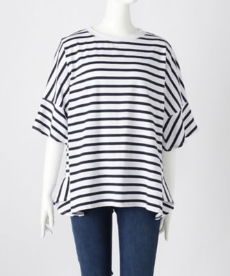 【SALE（伊勢丹）】＜サブストリート マイスタンダード/SAB STREET MY STANDARD＞ 大きいサイズ ボーダーカット アンド ソーン(33-64-0453)(クローバー) ネイビー(46) 【三越・伊勢丹/公式】