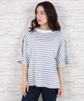 【SALE（伊勢丹）】＜サブストリート マイスタンダード/SAB STREET MY STANDARD＞ 大きいサイズ フレアxフレアボーダーカット アンド ソーン(33-64-0505)(クローバー) グレー(14) 【三越・伊勢丹/公式】