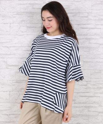 【SALE（伊勢丹）】＜サブストリート マイスタンダード/SAB STREET MY STANDARD＞ 大きいサイズ フレアxフレアボーダーカット アンド ソーン(33-64-0505)(クローバー) ネイビー(44) 【三越・伊勢丹/公式】