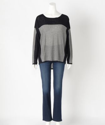 【SALE（伊勢丹）】＜サブストリート マイスタンダード/SAB STREET MY STANDARD＞ 大きいサイズ <CHARLI>ボーダーニットプルオーバー(33-51-0293)(クローバープラス) ネイビー(44) 【三越・伊勢丹/公式】
