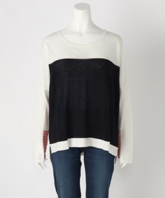 【SALE（伊勢丹）】＜サブストリート マイスタンダード/SAB STREET MY STANDARD＞ 大きいサイズ <CHARLI>バイカラーニットプルオーバー(33-51-0295)(クローバープラス) アイボリーxネイビー(01) 【三越・伊勢丹/公式】