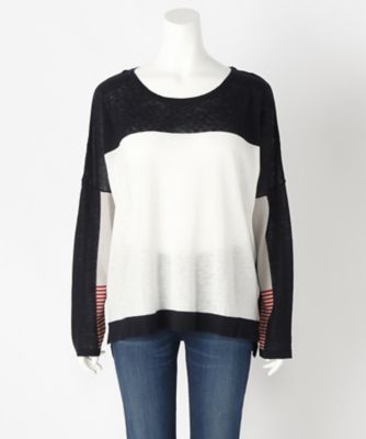 【SALE（伊勢丹）】＜サブストリート マイスタンダード/SAB STREET MY STANDARD＞ 大きいサイズ <CHARLI>バイカラーニットプルオーバー(33-51-0295)(クローバープラス) ネイビーxアイボリー(40) 【三越・伊勢丹/公式】