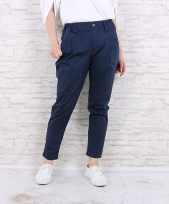 ＜サブストリート マイスタンダード/SAB STREET MY STANDARD＞ 大きいサイズ 綿サテンタックパンツ(33-16-9505)(クローバー) ネイビー(40) 【三越・伊勢丹/公式】