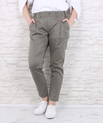 ＜サブストリート マイスタンダード/SAB STREET MY STANDARD＞ 大きいサイズ 綿サテンタックパンツ(33-16-9505)(クローバー) オリーブ(61) 【三越・伊勢丹/公式】