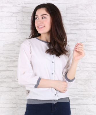 【SALE（伊勢丹）】＜サブストリート マイスタンダード/SAB STREET MY STANDARD＞ 大きいサイズ ストライプxニット異素材使いカーディガン(33-50-0332)(クローバー) ベージュストライプ(23) 【三越・伊勢丹/公式】