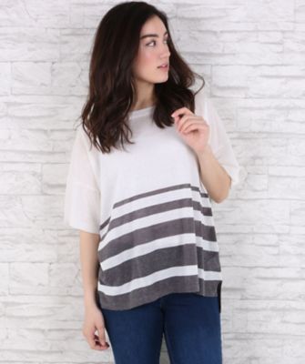 【SALE（伊勢丹）】＜サブストリート マイスタンダード/SAB STREET MY STANDARD＞ 大きいサイズ 麻混ドルマンボーダーニット(33-54-0346)(クローバー) オフホワイト(03) 【三越・伊勢丹/公式】