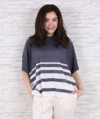 【SALE（伊勢丹）】＜サブストリート マイスタンダード/SAB STREET MY STANDARD＞ 大きいサイズ 麻混ドルマンボーダーニット(33-54-0346)(クローバー) ネイビー(43) 【三越・伊勢丹/公式】