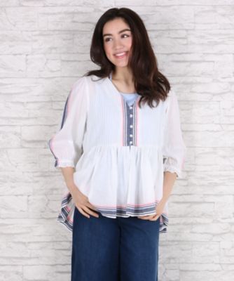 【SALE（伊勢丹）】＜サブストリート マイスタンダード/SAB STREET MY STANDARD＞ 大きいサイズ <DEE MAN>刺繍フレアコットンブラウス(33-03-5574)(クローバー) オフホワイト(01) 【三越・伊勢丹/公式】