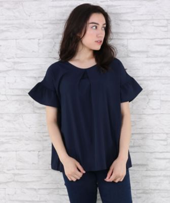 【SALE（伊勢丹）】＜サブストリート マイスタンダード/SAB STREET MY STANDARD＞ 大きいサイズ 袖フリルブラウス(33-03-5709)(クローバー) ネイビー(40) 【三越・伊勢丹/公式】