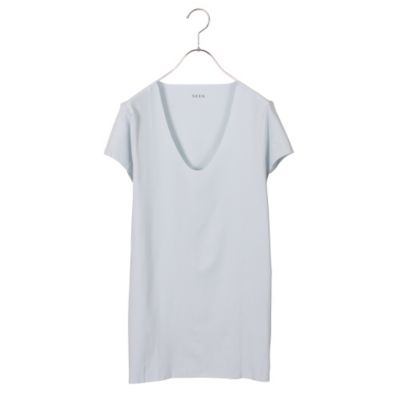 ＜シーク/SEEK＞ 年間素材/Uネックシャツ/ビズポロ用/汗ジミ防止/袖短め(EE2715) スカイブルー 【三越・伊勢丹/公式】