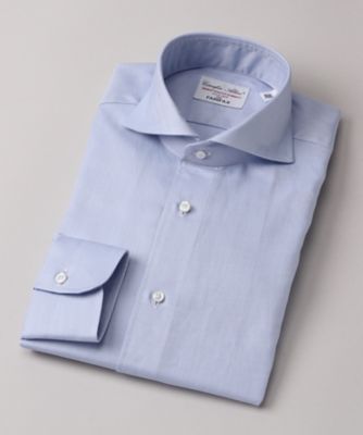 ＜フェアファクス/FAIRFAX＞ カッタウェイカラー/ヘリンボーン柄/長袖ドレスシャツ(N3001) 白 【三越・伊勢丹/公式】