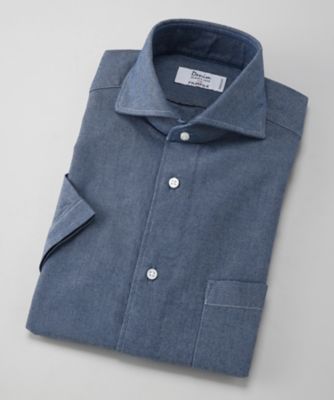 ＜フェアファクス/FAIRFAX＞ カッタウェイカラー/オックスフォード生地/インディゴ染め/半袖ドレスシャツ(6111) インディゴ 【三越・伊勢丹/公式】