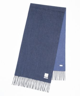 ＜フェアファクス/FAIRFAX＞ 薄手/幅広 カシミヤリバーシブルマフラー(FK1610) ネイビー 【三越・伊勢丹/公式】