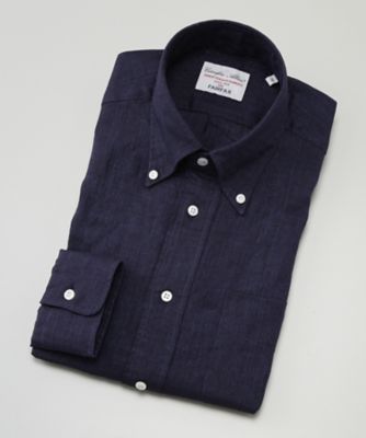 ＜フェアファクス/FAIRFAX＞ BDリネン無地シャツ(7014) 18・ネイビー 【三越・伊勢丹/公式】