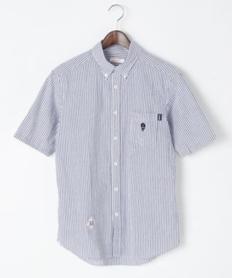 【SALE（伊勢丹）】＜サンシックスティーエイト＞ 【S】髑髏刺繍サッカー地ストライプ半袖シャツ(S7S77SH) 18・ネイビー 【三越・伊勢丹/公式】