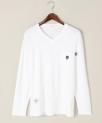 ＜サンシックスティーエイト＞ スカル刺繍VネックロングTシャツ(S7F04W) 00・ホワイト 【三越・伊勢丹/公式】