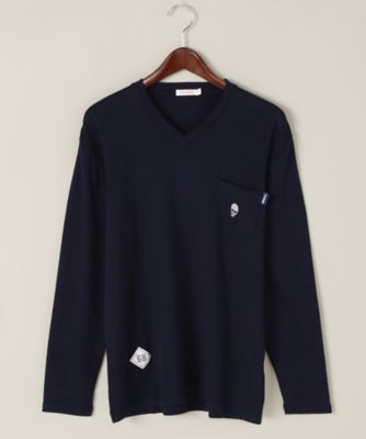 ＜サンシックスティーエイト＞ スカル刺繍VネックロングTシャツ(S7F04W) 18・ネイビー 【三越・伊勢丹/公式】