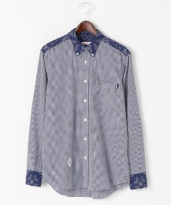 ＜サンシックスティーエイト＞ ギンガムxバンダナ柄切替シャツ(S7F08S) 18・ネイビー 【三越・伊勢丹/公式】