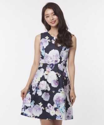 ＜ローズティアラ＞ ピオニーパンジープリントジャガードワンピース ネービーブルー 【三越・伊勢丹/公式】