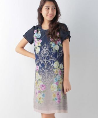 【SALE（三越）】＜ローズティアラ＞ 【WEB限定】オーナメントローズ柄チュニックワンピース ネービーブルー 【三越・伊勢丹/公式】