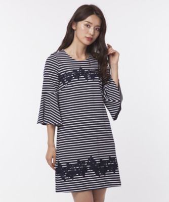 【SALE（三越）】＜ローズティアラ＞ フラワーレース使いポンチボーダーチュニックワンピース ネービーブルー 【三越・伊勢丹/公式】