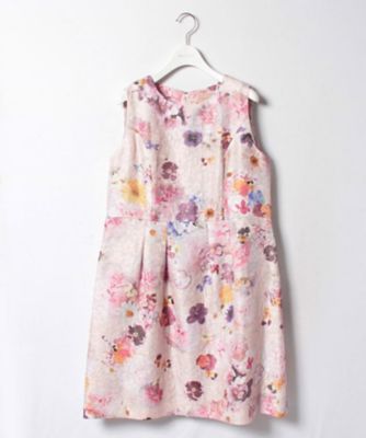 ＜ローズティアラL＞ 大きいサイズ ピオニーパンジープリントジャガードワンピース ピンク 【三越・伊勢丹/公式】