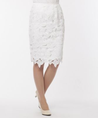 【SALE（三越）】＜ローズティアラL＞ 大きいサイズ リボンケミカルレースタイトスカート シロ 【三越・伊勢丹/公式】